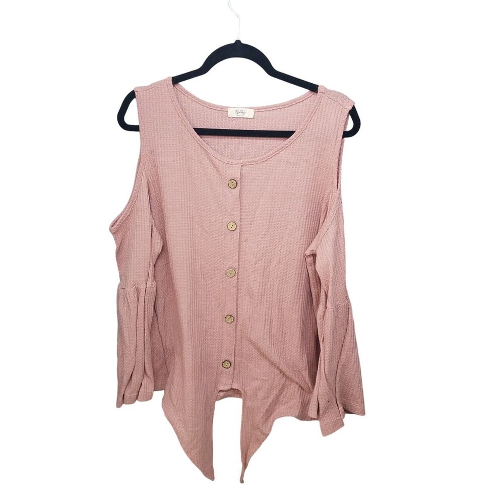 Stage Womens Sz 2XL Pink Solid Long Sleeve Cold-Shoulder Blouse